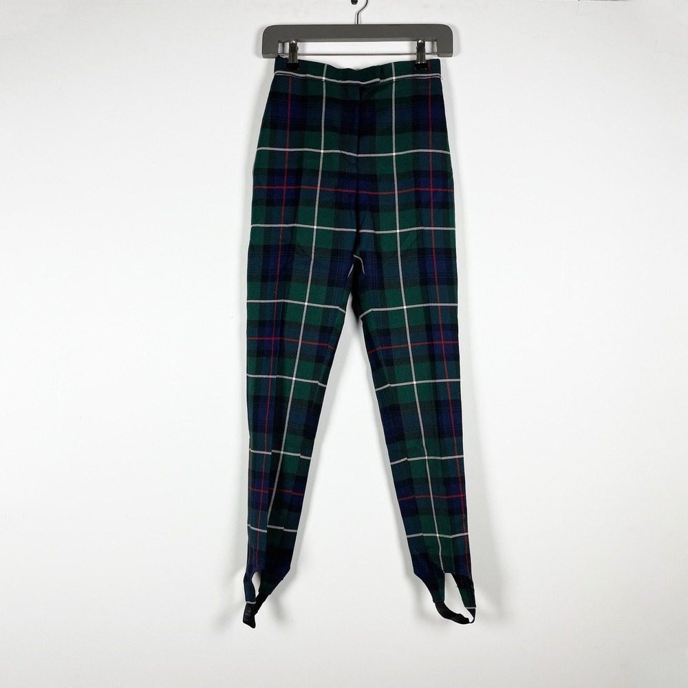 Burberry Women's Wool Mid Rise Straight Fit Plaid Check Print Stirrup Pants 2
